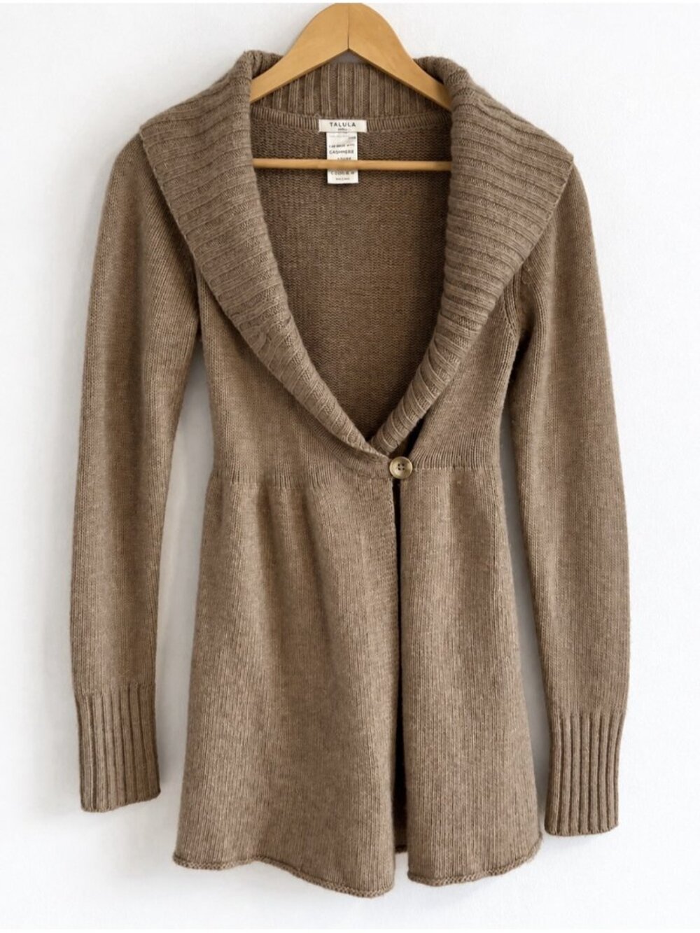 Aritzia Talula Cashmere Lambswool Angora Wrap Cardigan Y2K Minimalist Brown S